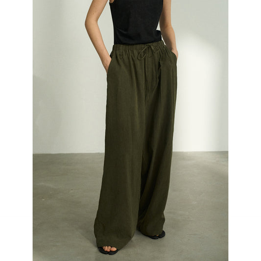 Design Elastic Waist Stone Washed Tencel Matte Casual Trousers
