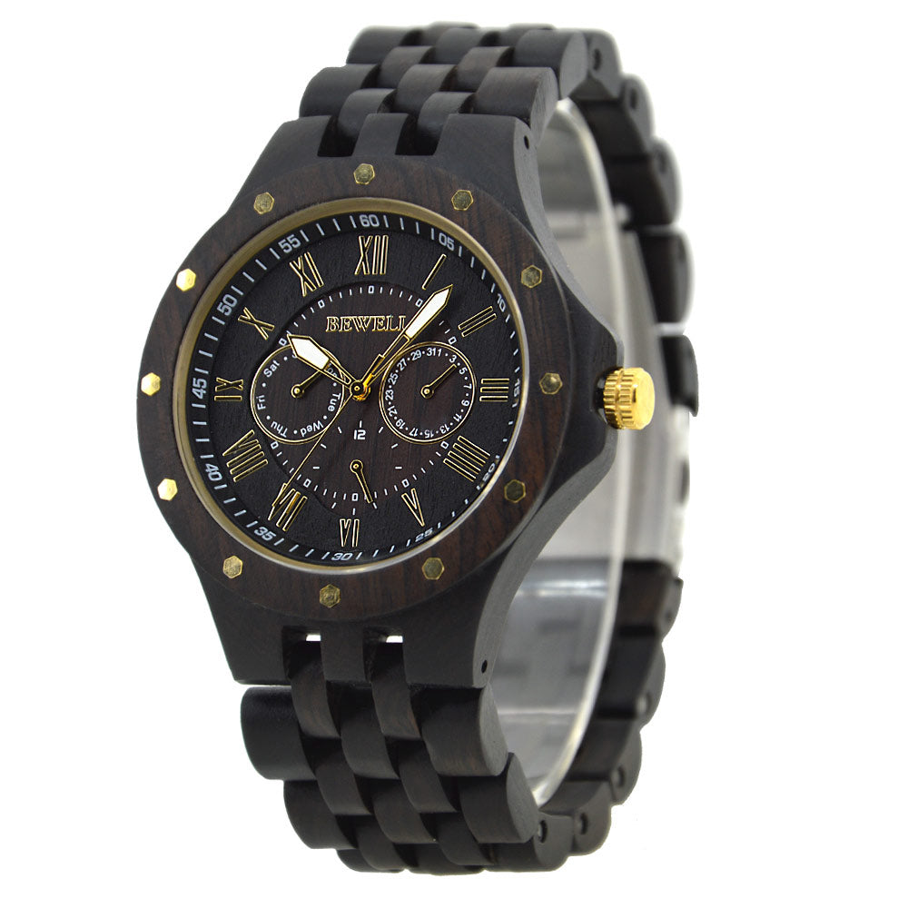 Six-pin multi-function quartz watch