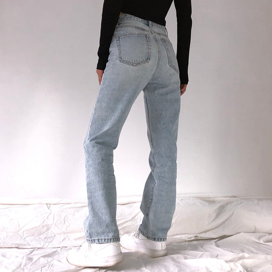 Retro high-rise straight-leg denim trousers