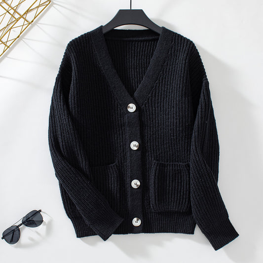 European And American Autumn And Winter New Women's Knitwear V-neck Single Breasted Sweater