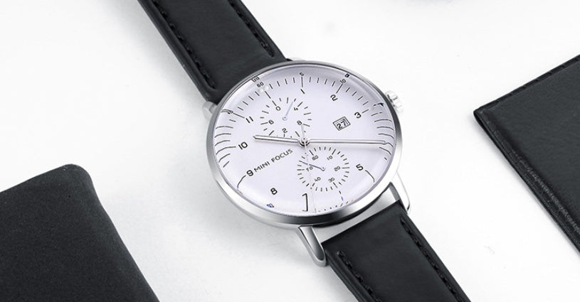 Men's Business Watch Japanese Movement Calendar Luminous Waterproof Fake Two Eyes 0052G