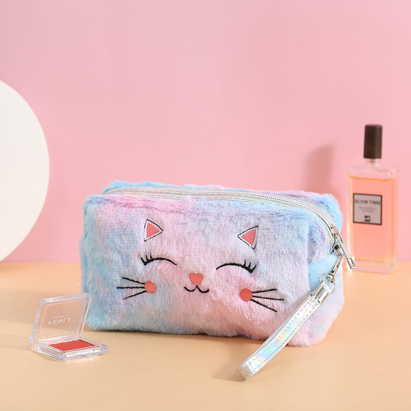 Colorful Fluffy Cat Pvc Cosmetic Soft Cute Zipper Bag