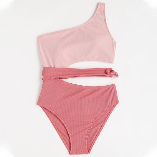 Girls' One-shoulder Vest Slim Fit One-piece Swimsuit