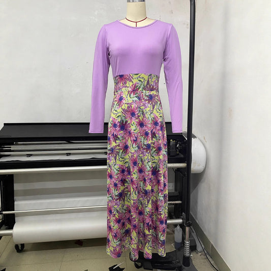 Womens Long-sleeve Crew-neck Printed Dress