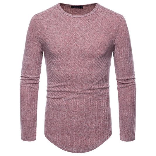 New Men's Round Neck T-shirt Long-sleeved Knitted Top