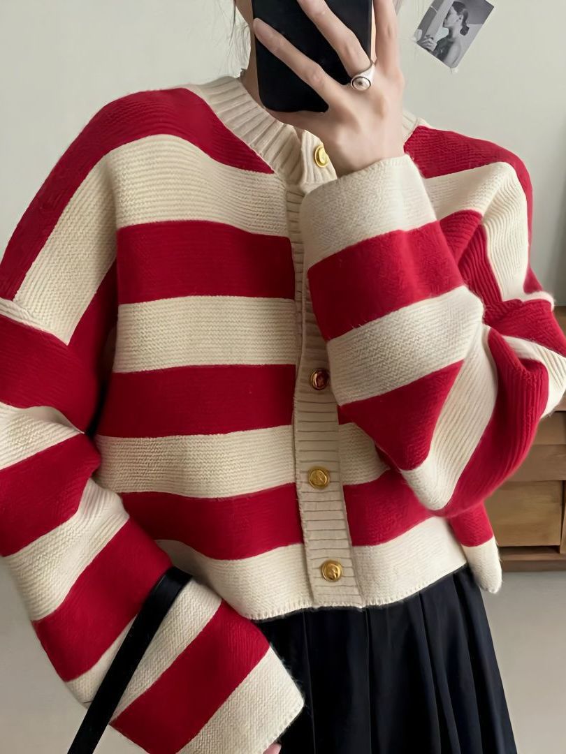 Spring And Autumn Stripes Round Neck Sweater Female Niche
