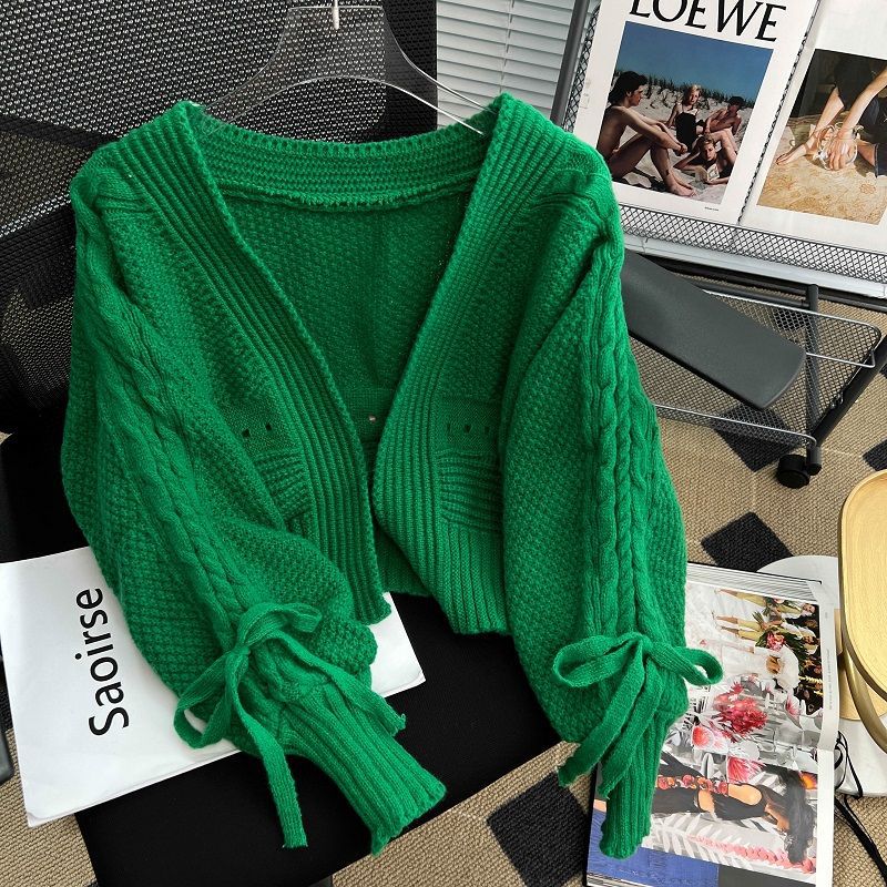 Western Style Outer Match Knitted Cardigan Loose Short Long Sleeve Top