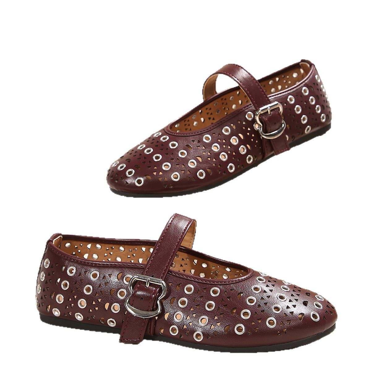 Women's Shoes Fashionable Breathable Hole Rivet Button Round Head