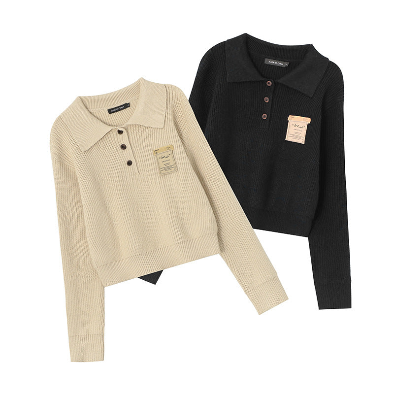 Oatmeal Color Lapel Korean Style Women's Sweater Idle Style Simple