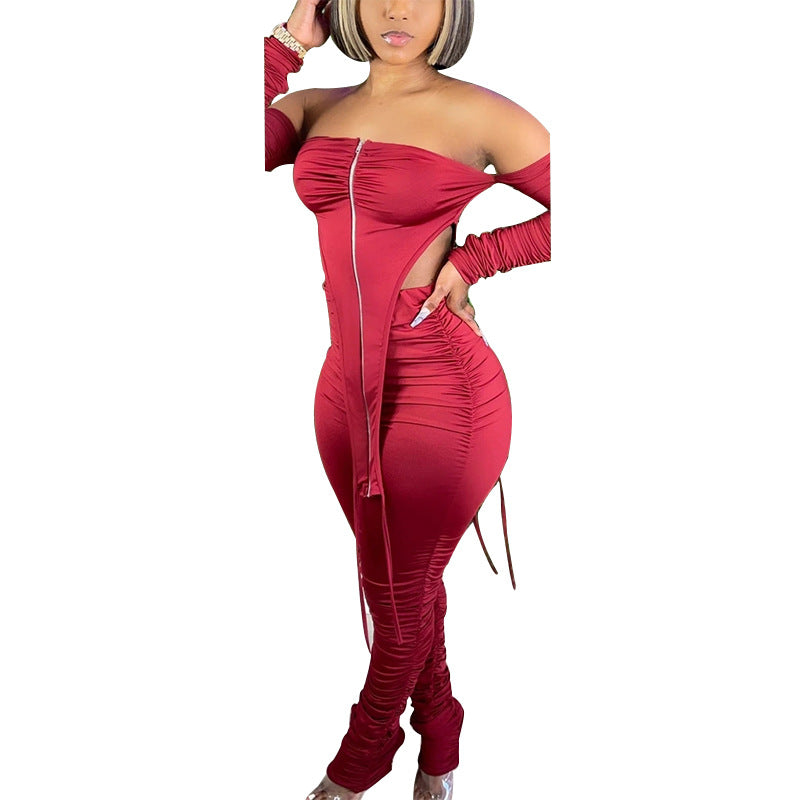 Tube Top Long Sleeve off Shoulder Top Two-Piece Set