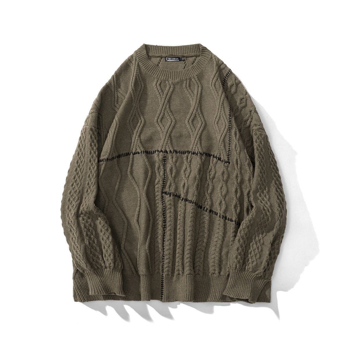 Hand Sewn Mixed Knitting Round Neck Pullover Loose Knit