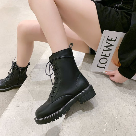 Low-heeled thick heel and fleece short boots