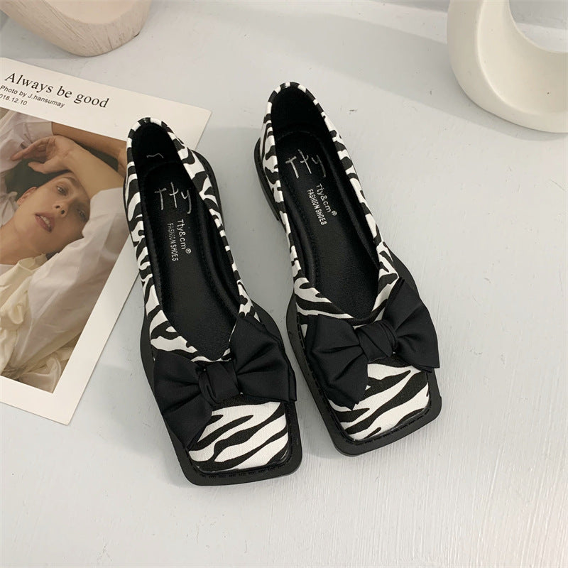 Chunky hælplateau-loafers, nye retro-pumps i laklæder med firkantet tå og sløjfe til kvinder, forår og sommer