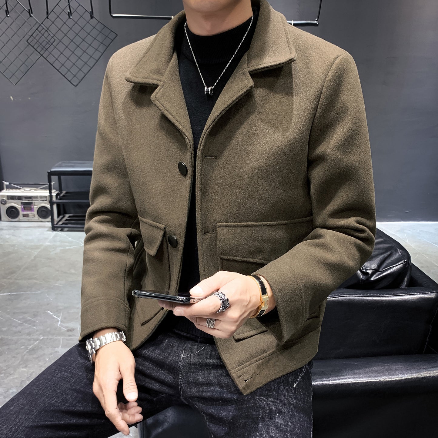 Autumn and winter new men's slim short coat coat