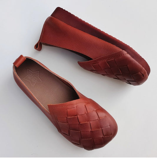 Leather Woven Retro Women's Shoes All-match Casual