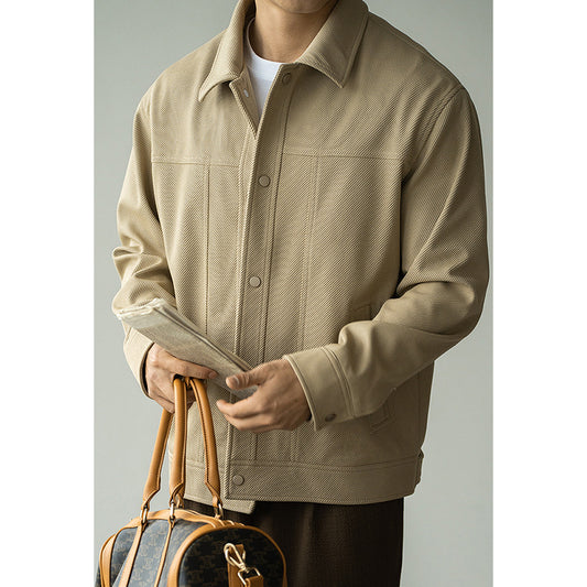 Twill Texture Shirt Collar Workwear Jacket For Men