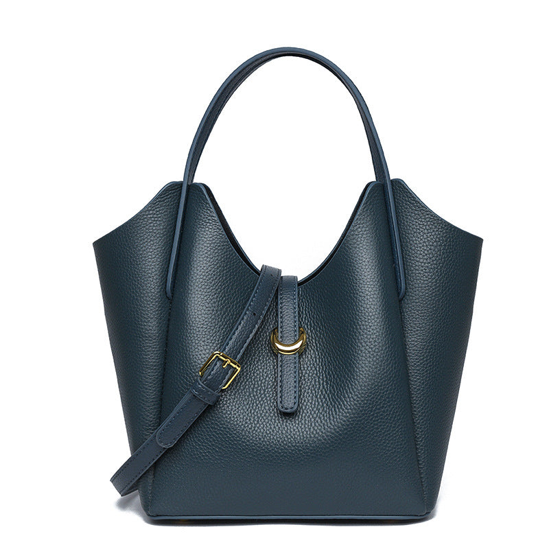 Genuine Leather Women's Large Capacity Hand Holding Bucket Bag