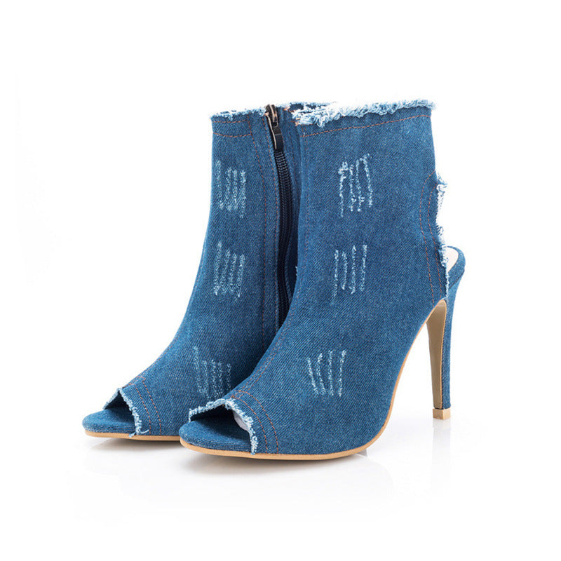Solid color back zipper high heels