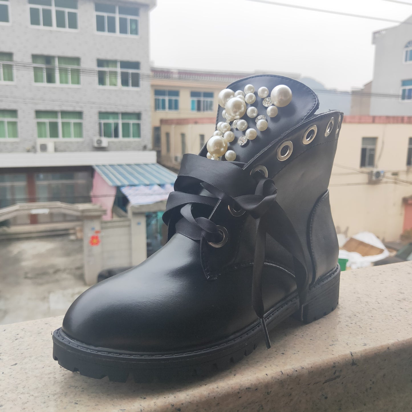 Pearl Lace Up Comfortable Pu Martin B oots