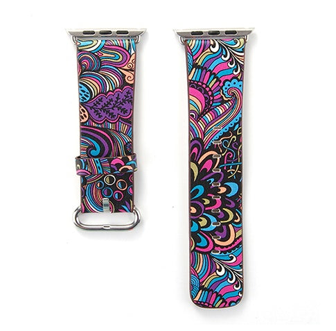Silk-printed Floral Leather Strap Chinoiserie