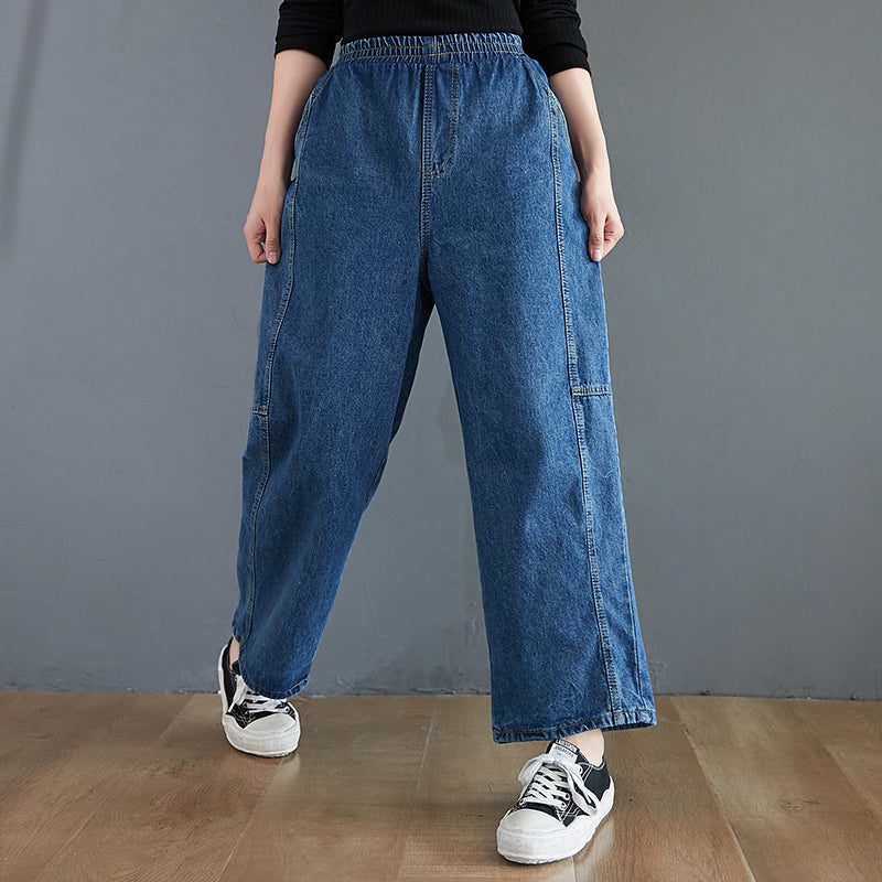 Loose And Tight Waist Solid Color Pocket Straight Pants