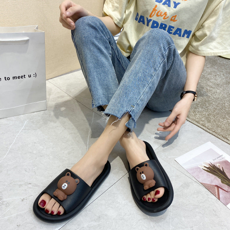 Soft Bottom Bathroom Cartoon Couple Wearing Sandals And Slippers Outside