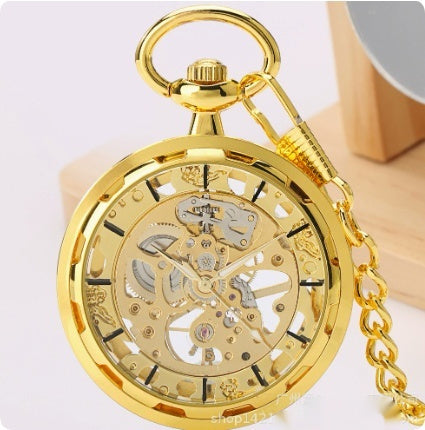 Vintage Mechanical Watch Hollow Without Cover Full Gold Manual Mechanical Pocket Watch