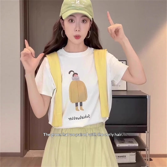 Versatile, Relaxed-fit Crew-neck Print Short-sleeve Top That Looks Youthful
