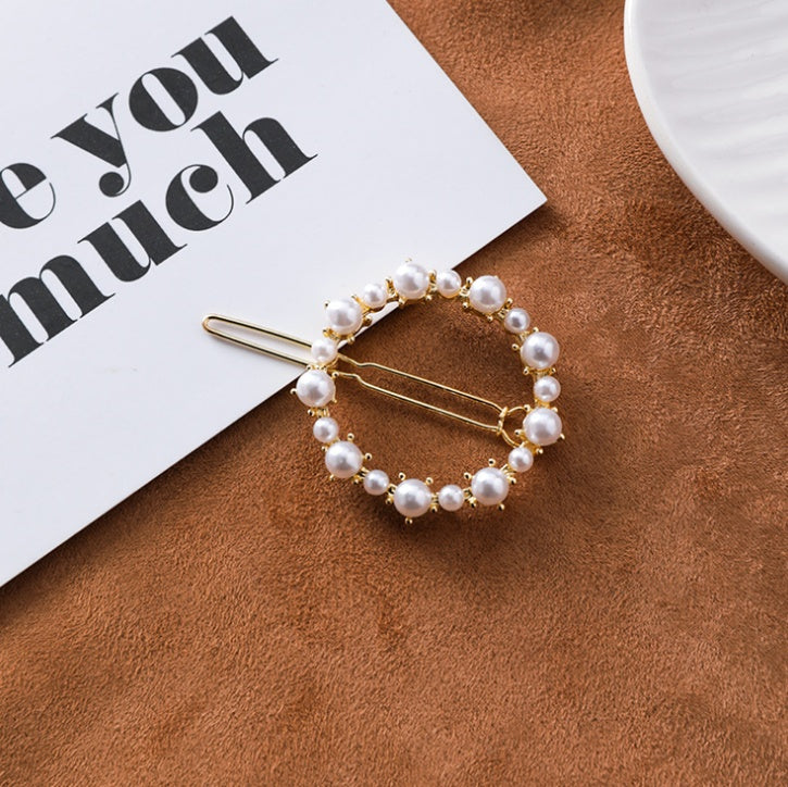 Japan and South Korea simple love circle a word clip five-pointed star triangle geometry pearl hairpin bangs clip