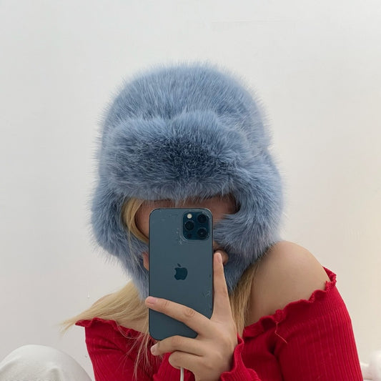 Blue Mink Velvet Ushanka Female Northeast Plush Bonnet