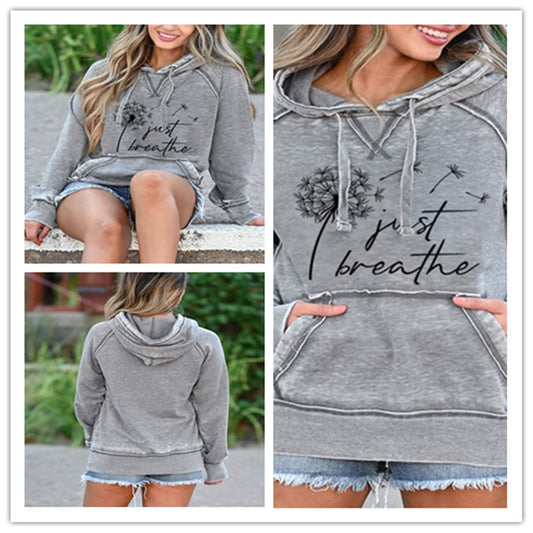 Just Breathe Dandelion Print Hooded Sweatshirt