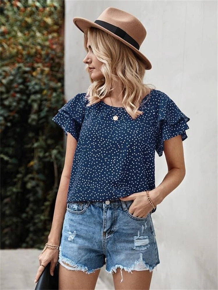 Printed Dot Red Lotus Leaf Versatile T-Shirt