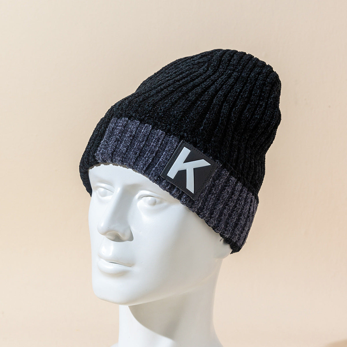 Korean Men's Outdoor Vintage Letter K Knitted Fashion Warm Hat