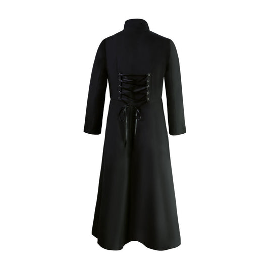 Men's Long Sleeve Stand Collar Three Row Button Coat