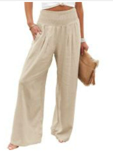 Women's Pants Casual Wide Leg Cotton Linen Loose Trousers