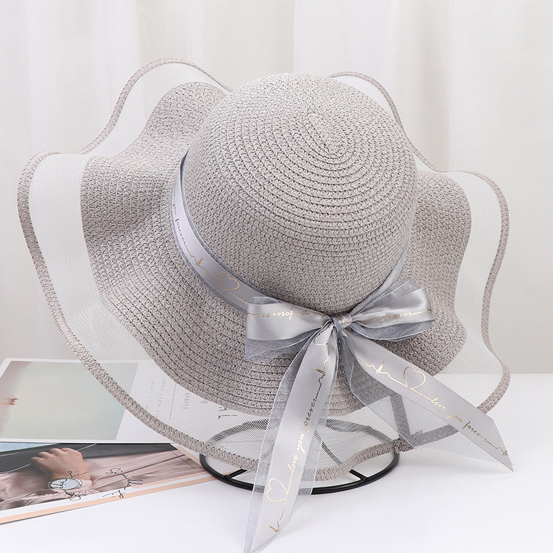 Large Eaves Bow Streamer Beach Hat Women's Outdoor Sun Protection Dome
