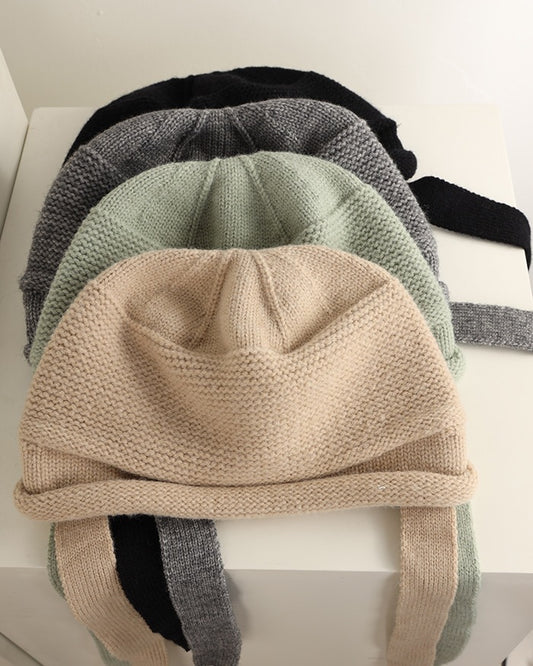 Women's Lace-up Wool Knitted Leifeng Hat