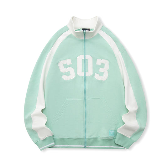 Scratched Contrast Patch Embroidered Baseball Jacket