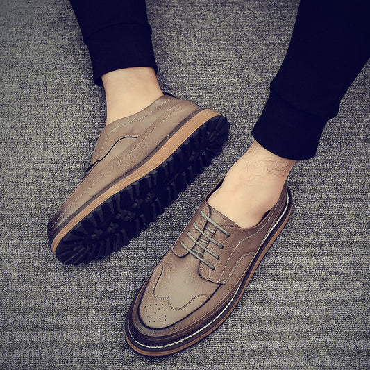 Men's brogue carved leather shoes
