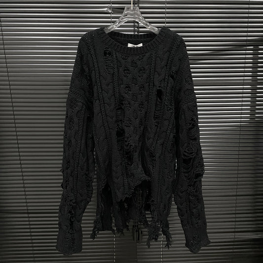 Irregular Ripped Sweater Women's Vintage Knitted Top