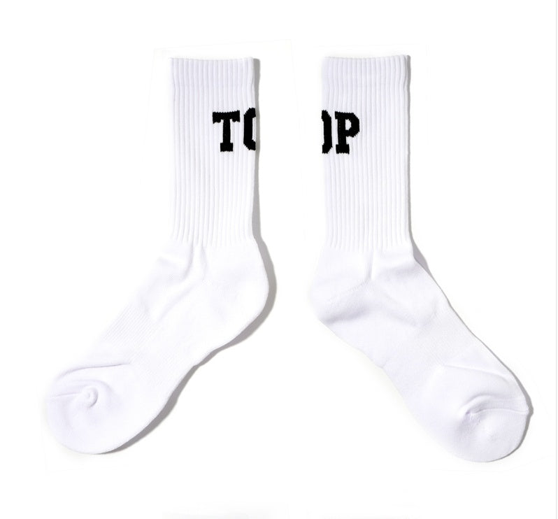 Men's white and black TOP plain sports socks