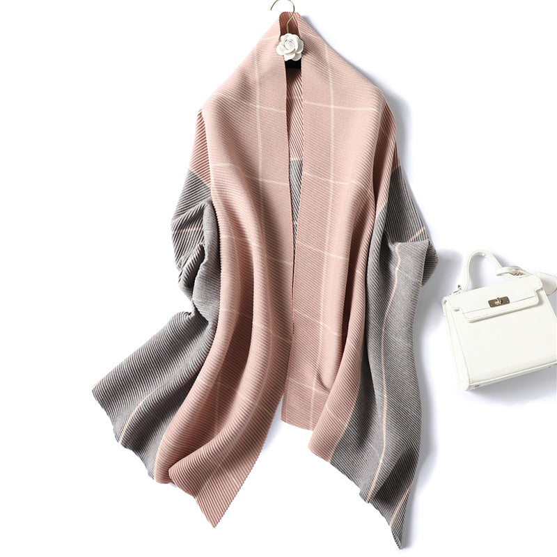 New Two-color Cashmere Lady Scarf Wrinkled Color Matching Plaid All-match