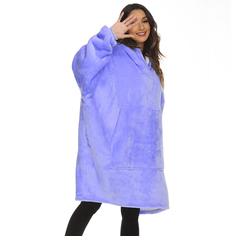 Solid-color Winter Fleece-lined Extra-thick Lazy Blanket For Watching TV