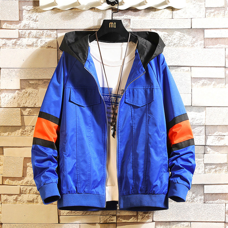 Workwear Hooded Jacket Men's Loose Plus Fat Plus Size Contrast Stitching Jacket