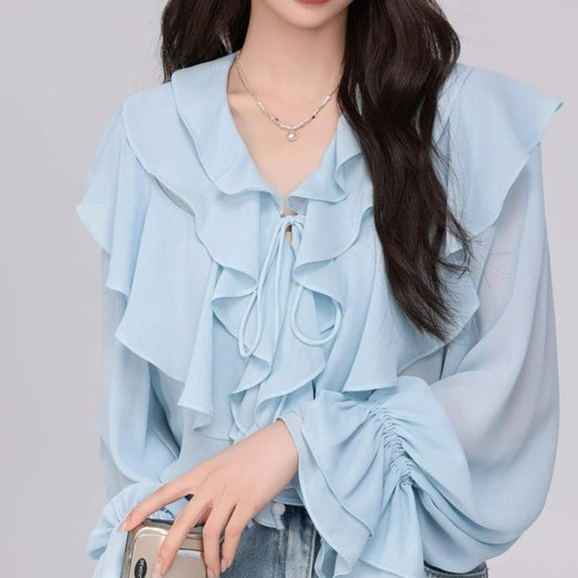 Women's Fashionable Loose Ruffle-Trimmed Shirt