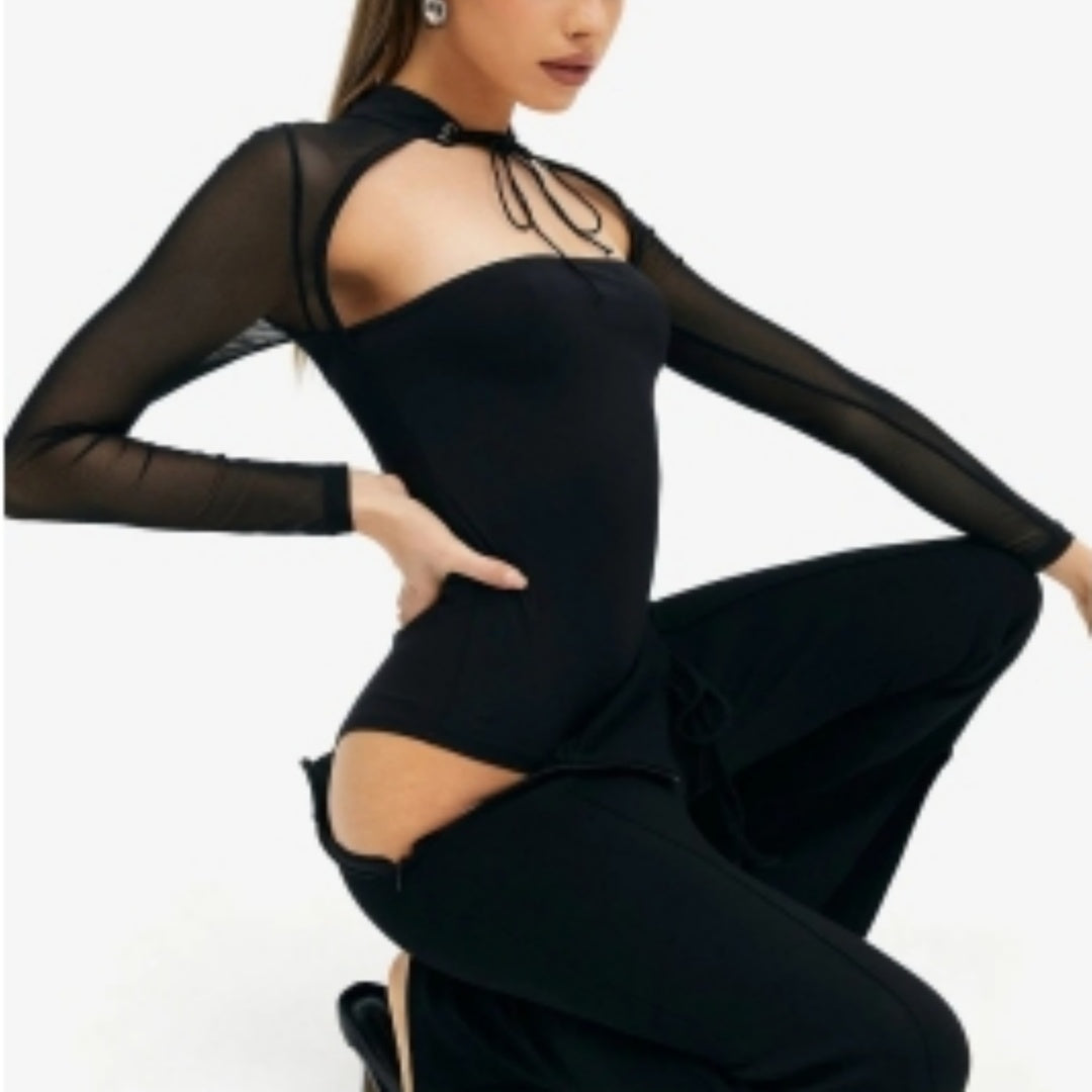 Women's Long Sleeve Mesh See-through Jumpsuit