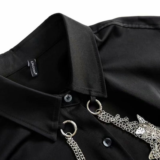 Retro Slant Placket Long Sleeve Shirt Men's Design