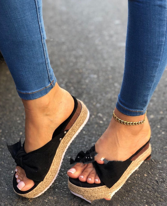 New hemp rope platform bow casual sandals