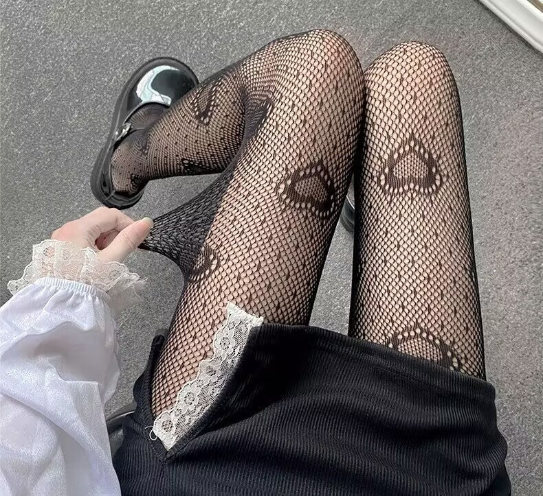 Love Jacquard Mesh Stockings Pantyhose