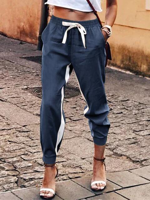 Colorblock narrow-leg casual trousers